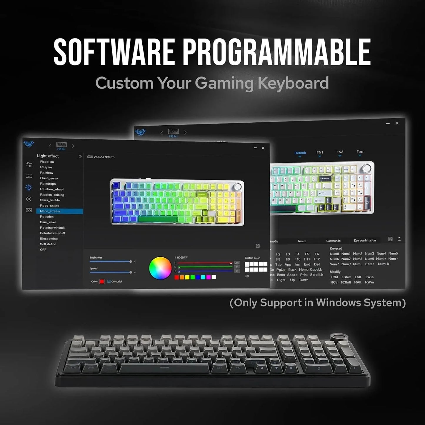 AULA F99 Pro Tastiera meccanica da gaming e-sport, tre modalità, RGB, hot-swappable, 96%, PBT, tastiera wireless personalizzata con manopola multimediale