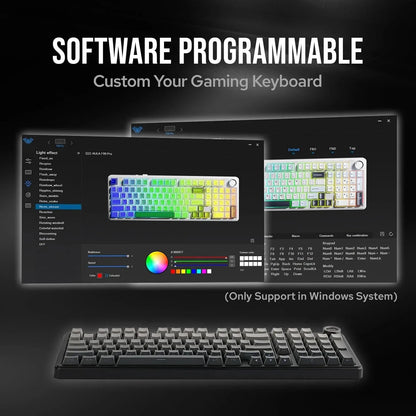 AULA F99 Pro Tastiera meccanica da gaming e-sport, tre modalità, RGB, hot-swappable, 96%, PBT, tastiera wireless personalizzata con manopola multimediale