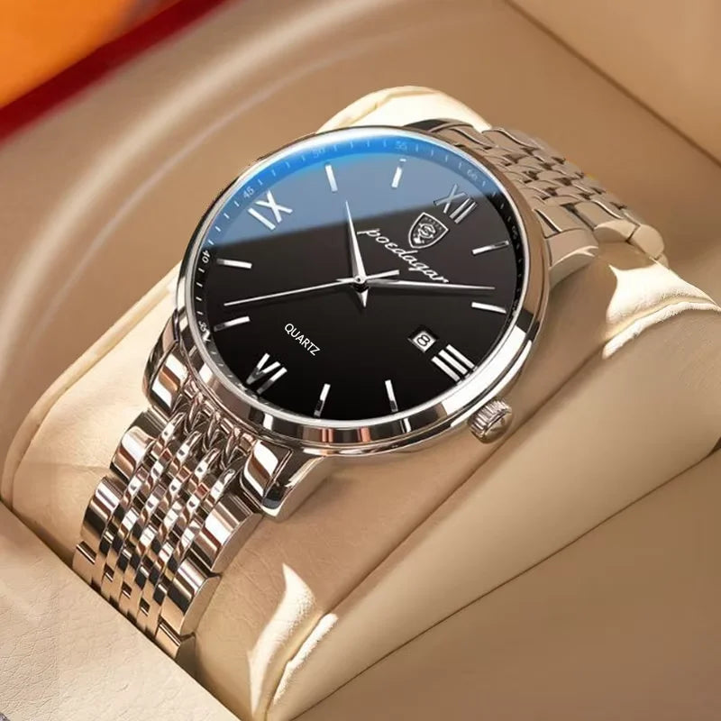 Reloj de hombre POEDAGAR Business de cuarzo, acero inoxidable, resistente al agua, fecha luminosa, reloj de pulsera de lujo informal para hombre