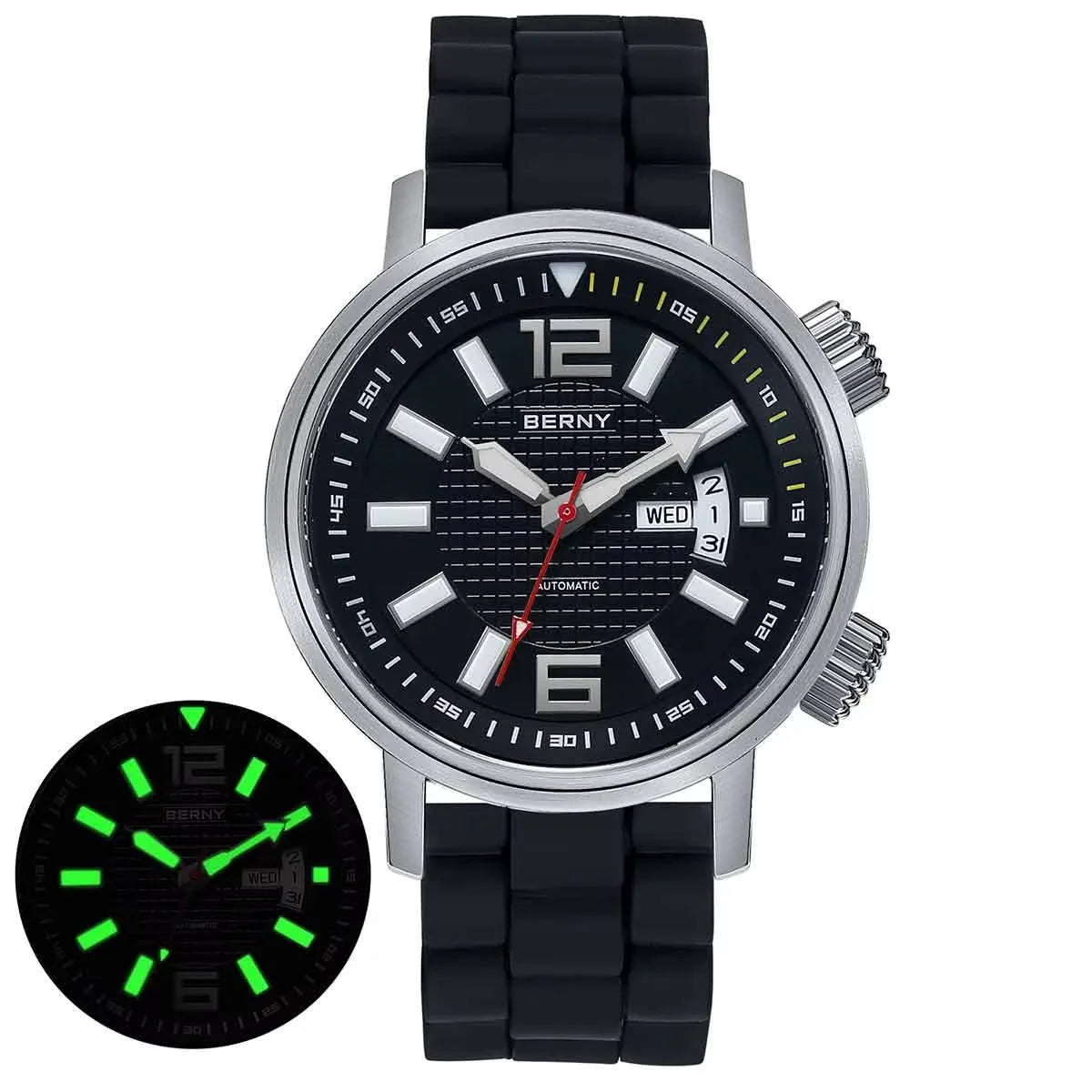 BERNY 20ATM Diver Automatic Mechanical Watch for Men Super Luminous Waterproof Swimming Dive Wristwatch Sapphire Self Winding