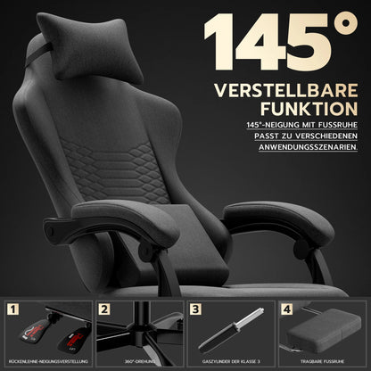 Dark Gray Fabric Gaming Chair Ergonomic Racing Office Chair with Massage, Footrest, Adjustable Headrest & Lumbar Support for PC Gaming