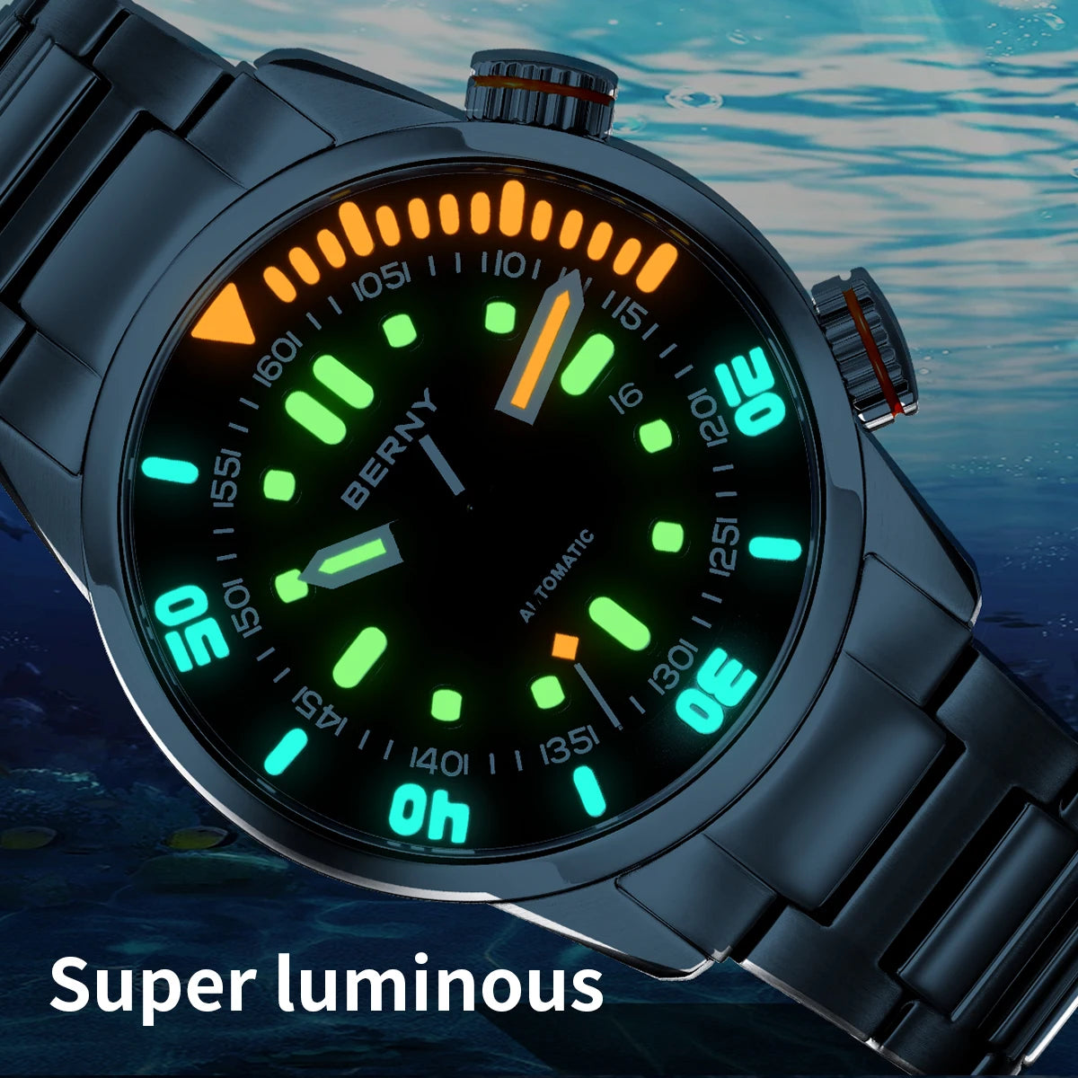 BERNY Automatic Dive Watch for Men Super Luminous 20ATM Diver Wristwatch Original Top Sapphire Swim Sport Mechanical Male Watch