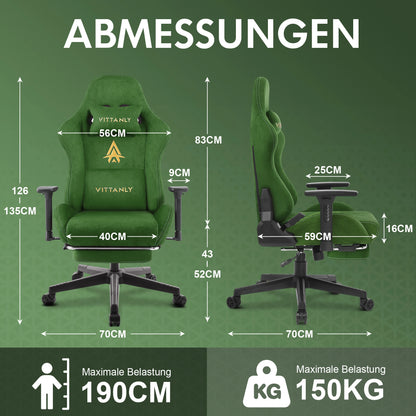 HAPIHAPPY Fashion Gaming Chair Genuine Leather Computer Office Chair with Footrest, Pocket Spring Cushion, Linkage Armrests, Ergonomic Game Chair