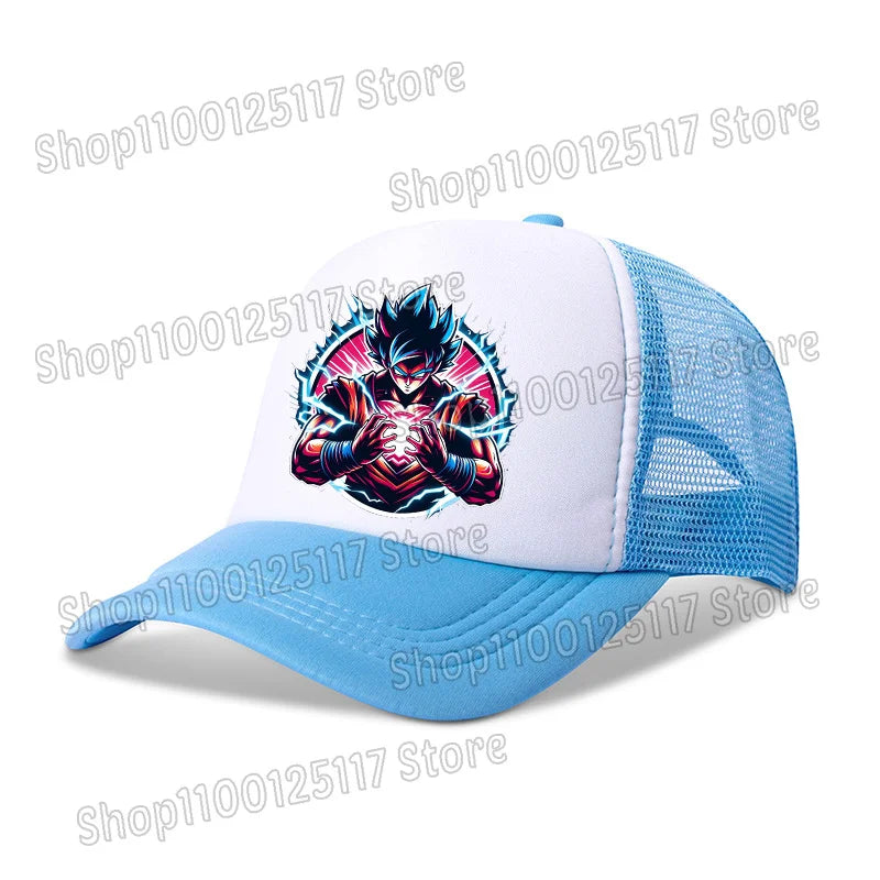 Baseballová čepice Dragon Ball s potiskem z anime, prodyšná čepice s kšiltem, kreslená postavička Goku, letní sportovní čepice typu snapback, síťovaná sluneční čepice, dárek pro děti