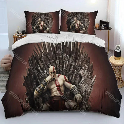 God of War Game Gamers Kratos Comforter Bedding Set,Duvet Cover Bed Set Quilt Cover Pillowcase,king Queen Size Bedding Set Kids