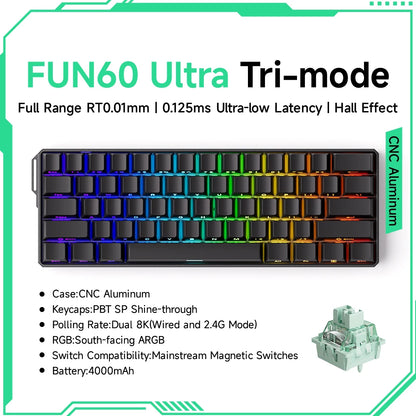 Teclado gaming mecánico Akko MonsGeek FUN60 Ultra con interruptores magnéticos 60%, Rapid Trigger, 8K HE/TMR, teclado gamer personalizado de aluminio