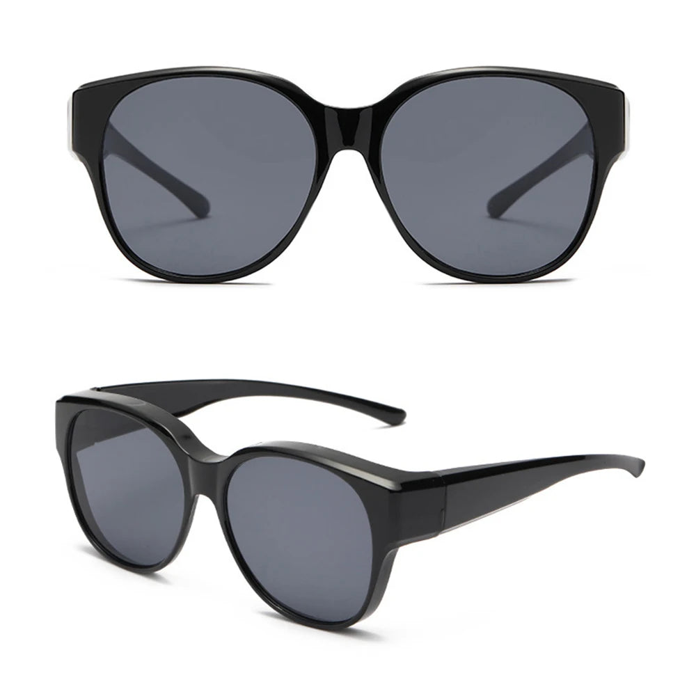 Fashion UV Protection Driving Sunglasses Round Frame Y2K Wear Over Glasses Retro Black Shades for Women Men