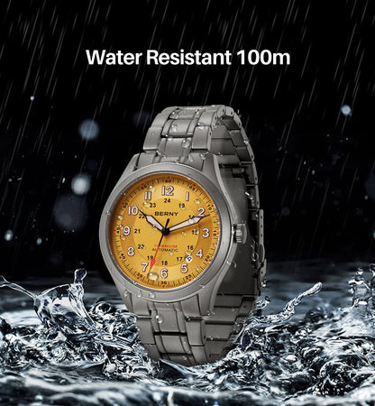BERNY Full Titanium Automatic Watches for Men Super Luminous Sapphire Mechanical Field Watch Date 10ATM Sports Easy Read