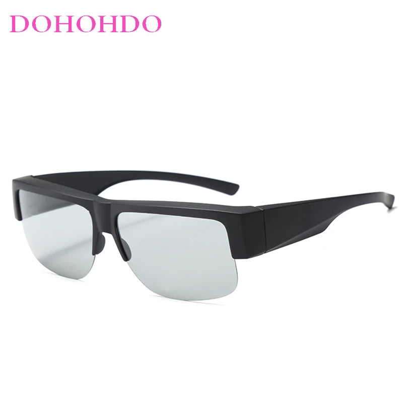 Men For Polarized Sunglasses Myopia Wear Over Prescription Glasses Photochromic Black Lens Half Frame Glasses Vintage Eyewear