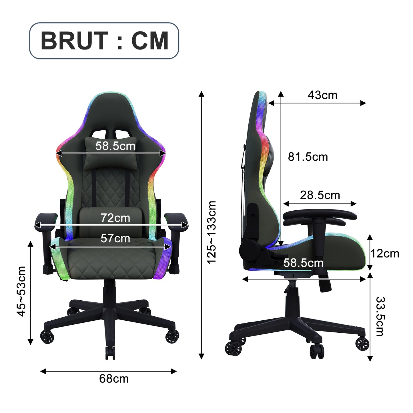 Fangange Gaming Chair with Massage Function, Adjustable backrest,Computer Chair,with ambient light,Lumbar Cushion, Pillow,150 KG