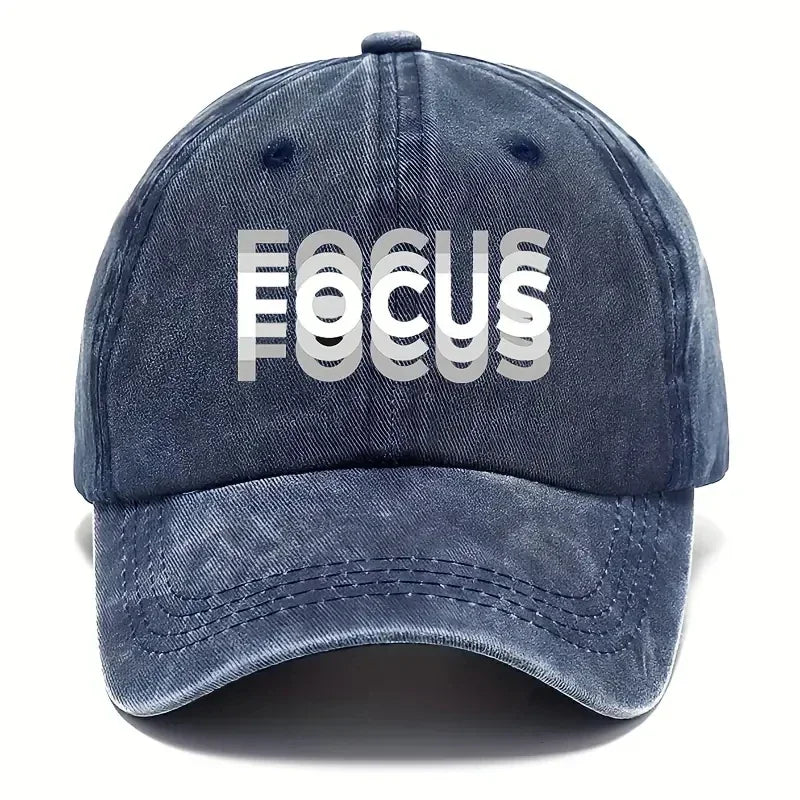 Gorra de béisbol de estilo clásico ajustable de algodón lavado con estampado FOCUS, gorra deportiva tipo «pico de pato» para hombre y mujer