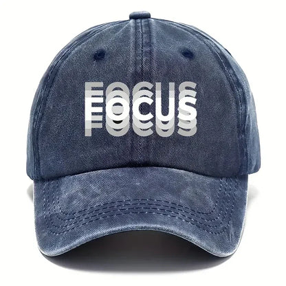 Gorra de béisbol de estilo clásico ajustable de algodón lavado con estampado FOCUS, gorra deportiva tipo «pico de pato» para hombre y mujer