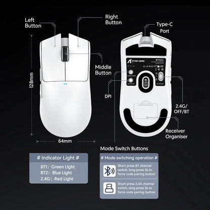 Ratón gaming inalámbrico ultraligero ATTACK SHARK X11SE, vida útil de 20 millones de clics, PAW3311 Gaming, 22KDPI, 400IPS, 40G, 1KHz, 65 horas, 30mAH