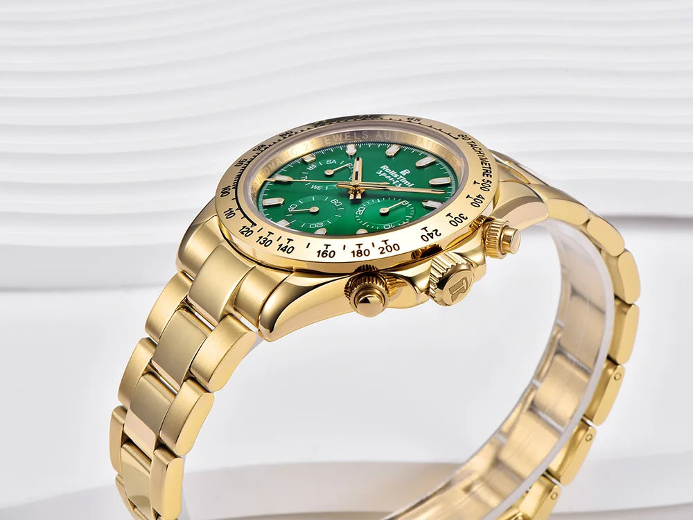 RollsTimi Herrenuhren – luxuriöse mechanische Herrenuhr mit Saphirglas, Kalender, Wochentagsanzeige, Edelstahl und Wasserschutz
