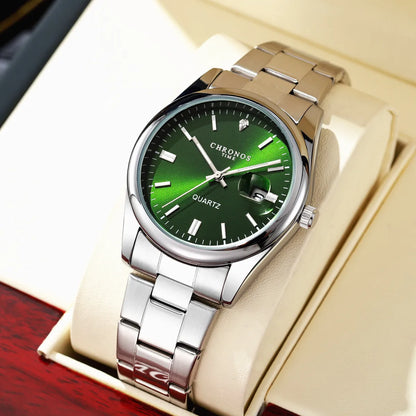 Montre-bracelet pour homme CHRONOS – Marque de luxe, étanche, lumineuse, avec affichage de la date, en acier inoxydable, à mouvement à quartz.