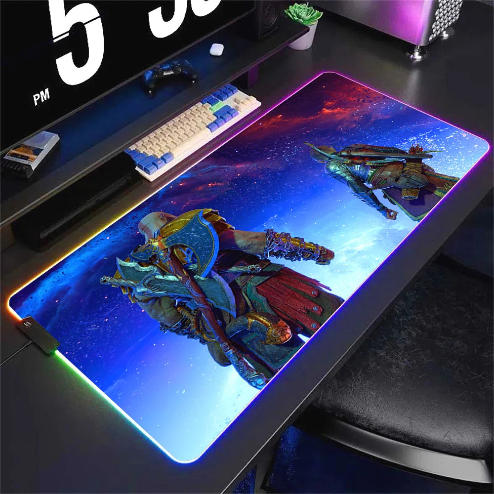 God Of War Large Kratos Atreus Mouse Pad RGB Glowing E-Sports Gamer Keyboard Rug with Extensible Phantom Color Carpet 500x1000