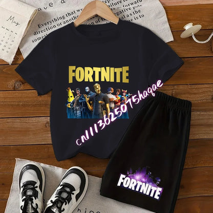 Summer Kids Game Fortnite T-Shirt Suit Anime Short Sleeve Shorts 2 Piece Summer Children Cotton Casual Sportswear Gifts