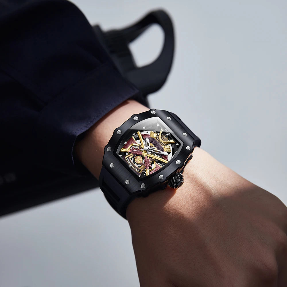 ONOLA Luxury Men Automatic Mechanical Watch Waterproof Watch Luminous Barrel Shape Military Sports Wristwatch Relogios Masculino
