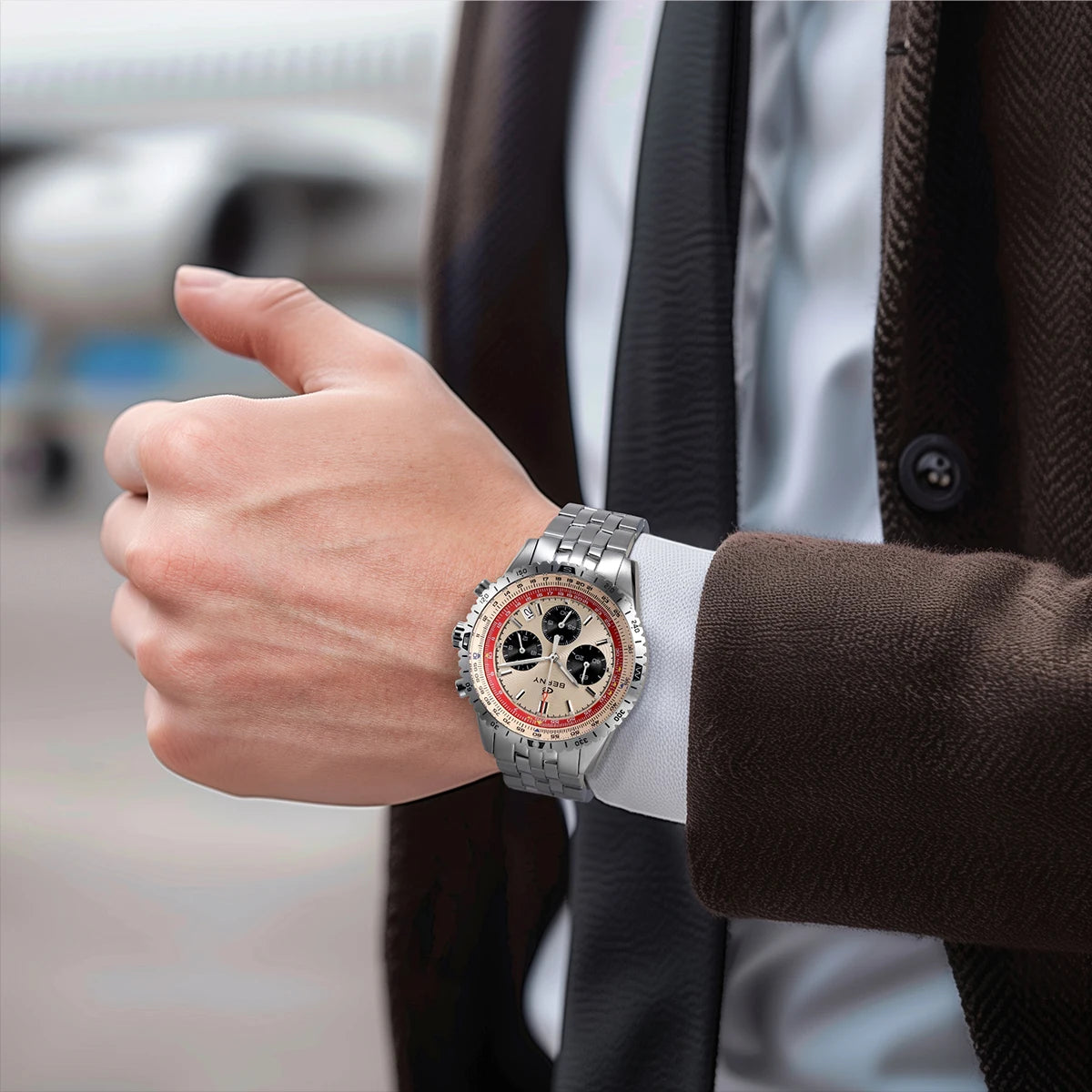 BERNY Chronographenuhr für Herren – Multifunktionale Quarzuhr im Aviation-Stil mit Datumsanzeige, Saphirglas und hervorragender Leuchtkraft – Luxuriöse Armbanduhr für Herren