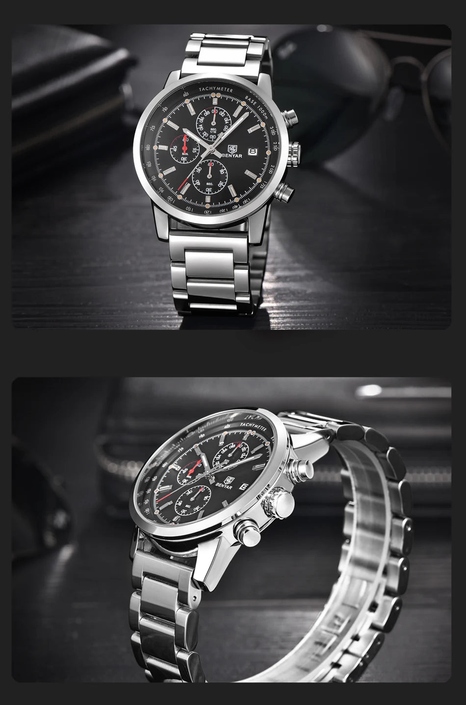 Montre pour homme BENYAR 5102 – Chronographe sportif de luxe à quartz, accessoire de mode d'une grande marque