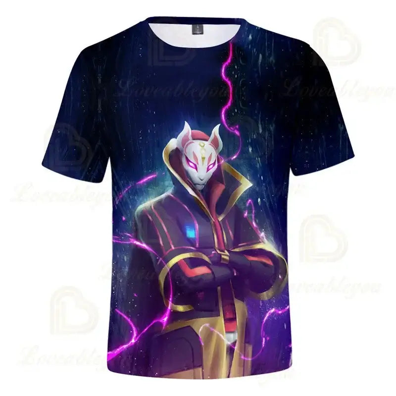Fortnite T-shirt voor jongens, kindertop voor de zomer, kinderkleding met grappige 3D Battle Royale-gameprint, T-shirt/top voor peutermeisjes