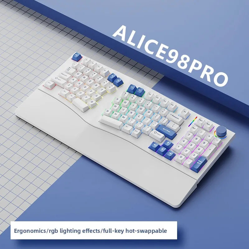 FEKER Alice98pro Mechanical Keyboard Alien Ergonomic 3 ° Slope Hot Swappable RGB with Hand Support Custom Gaming Office Keyboard