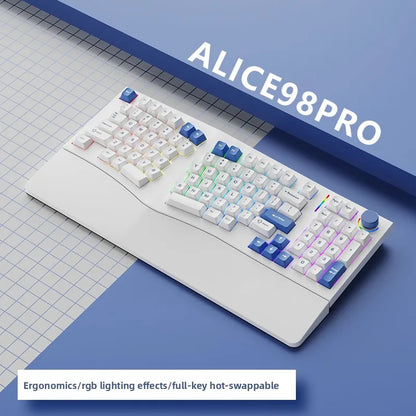 FEKER Alice98pro Mechanical Keyboard Alien Ergonomic 3 ° Slope Hot Swappable RGB with Hand Support Custom Gaming Office Keyboard