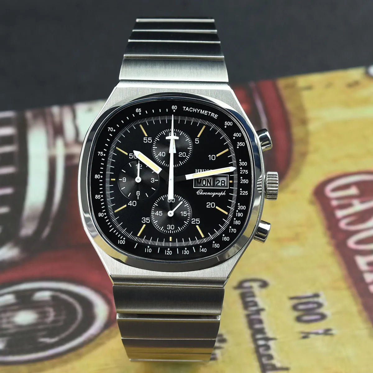 Hruodland New 2025 New 0S00 Retro Men's Quartz Chronograph Sapphire Stainless Steel Waterproof 5Bar Luminous C3 Men's Watch