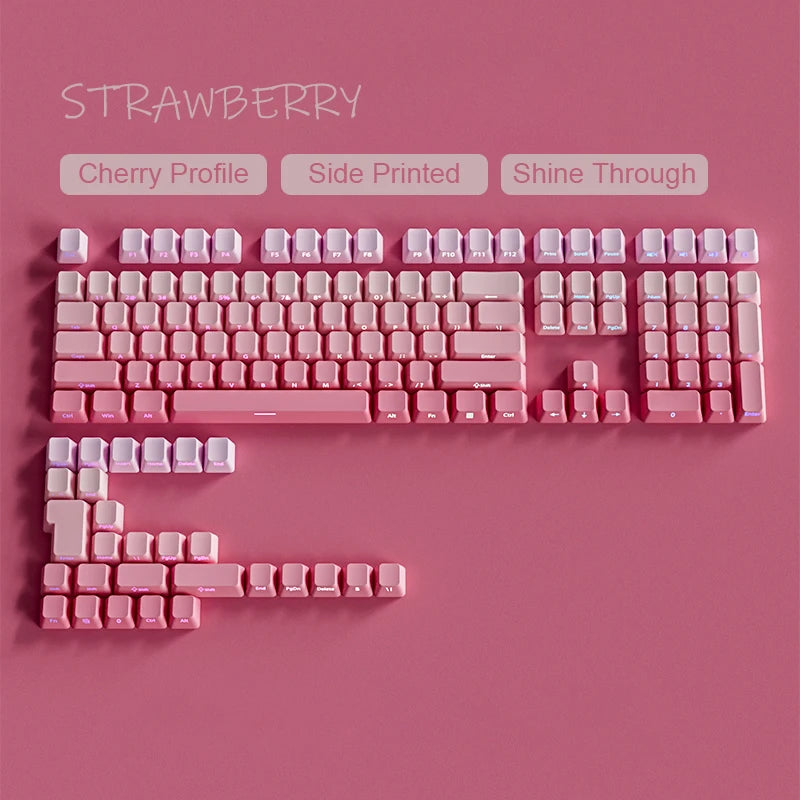 Novas Keycaps para Teclado Mecânico Gaming 60/64/84/98/108 com Switch MX, 135 Teclas OEM PBT, Gravação Lateral, Gradiente Vermelho e Preto