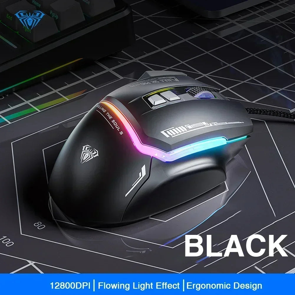 AULA S12Pro káblová mechanická myš 1000HZ 12800DPI RGB s nízkou latenciou, programovateľnými makrami – e-športová herná myš, príslušenstvo pre PC hráčov