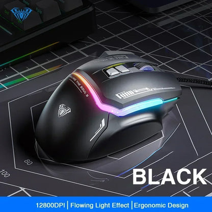 AULA S12Pro káblová mechanická myš 1000HZ 12800DPI RGB s nízkou latenciou, programovateľnými makrami – e-športová herná myš, príslušenstvo pre PC hráčov