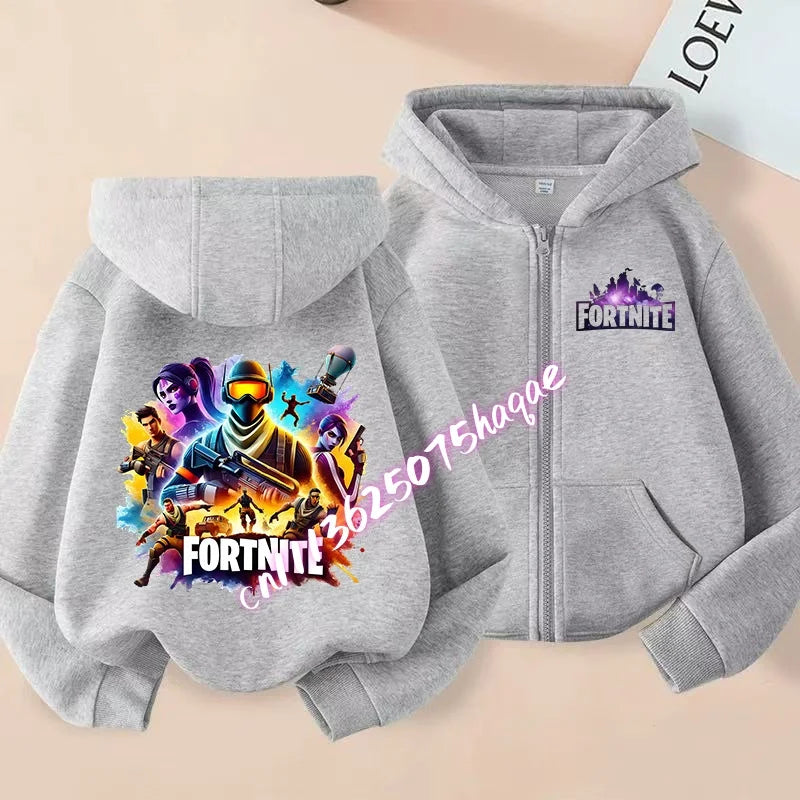 Fortnites Kids Zipper Hooded Coats Anime Fortress Night Sweatshirts Game Spring Autumn Hoodies Sportwear Children Clothes Gift