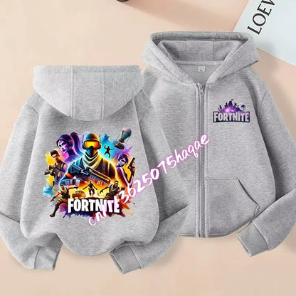 Fortnites Kids Zipper Hooded Coats Anime Fortress Night Sweatshirts Game Spring Autumn Hoodies Sportwear Children Clothes Gift