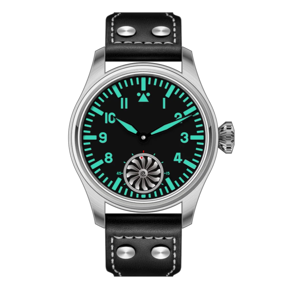 Hruodland 2025 Novo Relógio Mecânico para Homem Seagull ST3620 Piloto Retro 43MM BGW-9 Luminoso Cristal de Safira Turbina Relógio de Homem