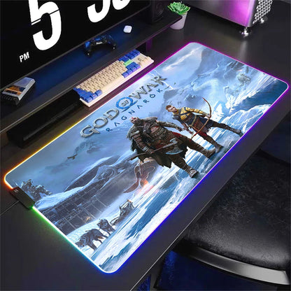 God Of War Large Kratos Atreus Mouse Pad RGB Glowing E-Sports Gamer Keyboard Rug with Extensible Phantom Color Carpet 500x1000