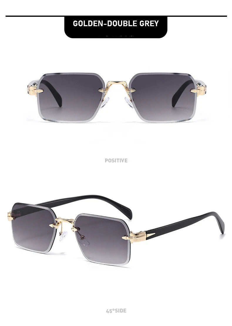 Luxury Rimless Sunglasses, Metal Hinge Exquisite Craftsmanship, Gradient Lenses Sun Protection Sunglasses 823
