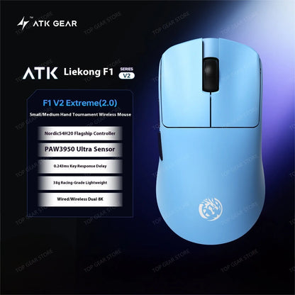 Ratón gaming inalámbrico trimodo ATK F1 V2 Ultra MAX PAW3950, doble 8K, ligero y ergonómico, ratón esports, accesorio personalizado para PC