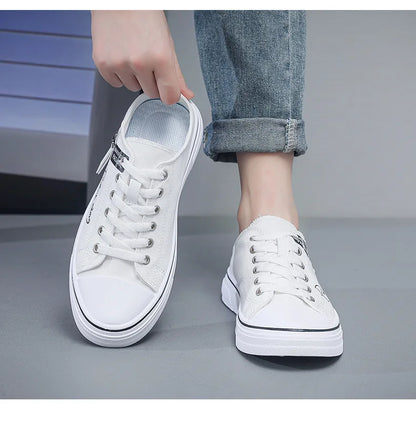 Tendance Designers hommes demi pantoufles été homme chaussures vulcanisées antidérapant résistant à l'usure chaussures en toile chaussures à bouche peu profonde pour hommes