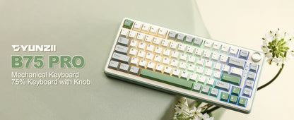 YUNZII B75 PRO Green Mechanical Gaming Keyboard, Gasket 75 Knob RGB Keyboard, BT/Wired/Wireless Hot-Swap Custom Creamy Keyboard