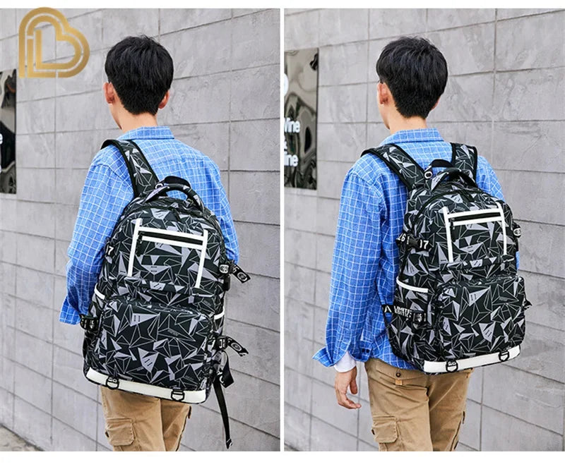 Ultima Knight F-Fortnited Battle Royale Backpack with USB Charging Anime Figures Study Stationery Compartment for Students