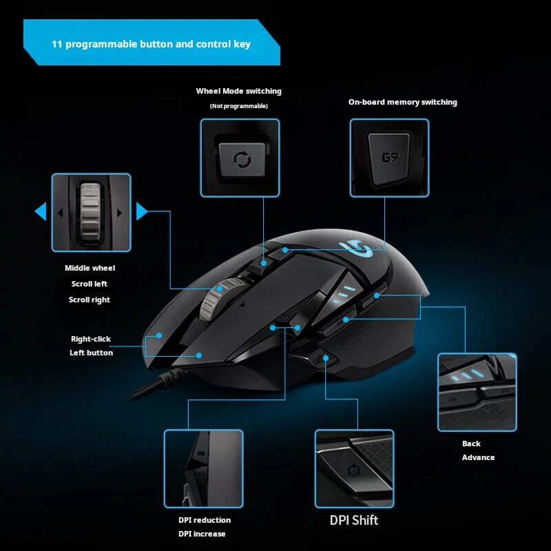 Logitech G502 HERO kabelgebundene Gaming-Maus für E-Sports, mechanische Maus mit RGB-Beleuchtung, Gewichtsanpassung und programmierbaren Battle-Royale-Makros