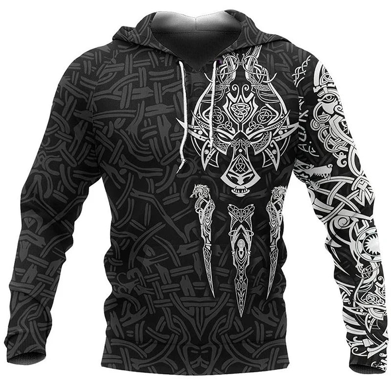 2024 Mens Hoodies Eagle Tattoo Pattern Vikings 3D Printed Fashion Casual Harajuku Hip Hop Autumn And Winter Oversized Sudaderas, produit gaming premium Fraquane