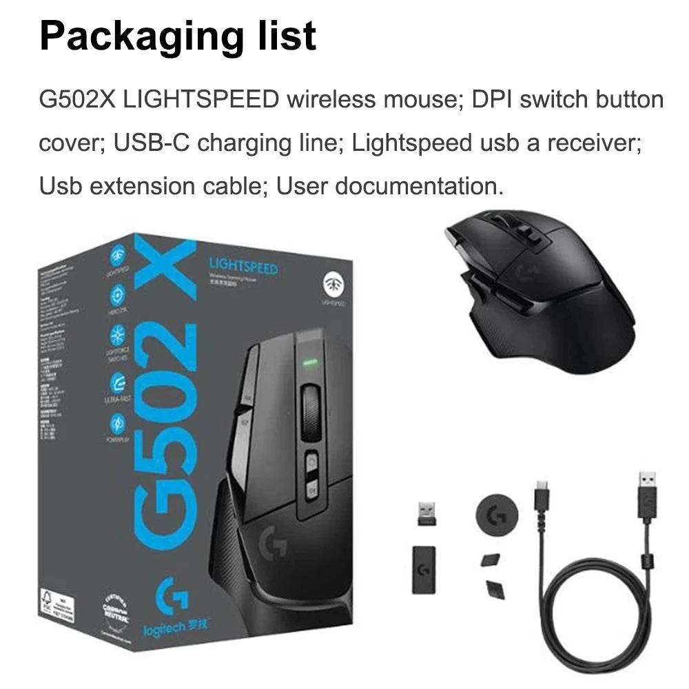 Logitech G502 X Lightspeed Wireless Gaming Mouse LIGHTFORCE hybrid optical-mechanical switches HERO 25K gaming sensor compat New