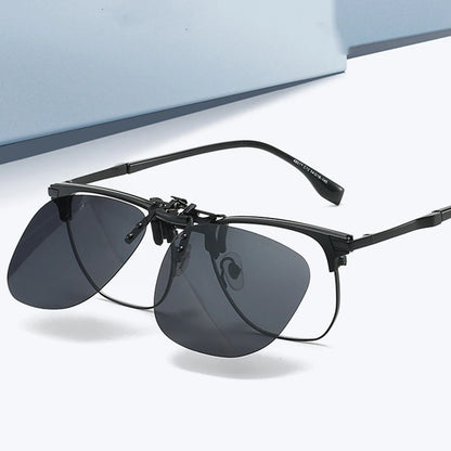 VIVIBEE Flip Up Clip On Sunglasses Fishing Polarized Men 47mm Clips For Eyeglasses Square UV400 Outdoor Driving Shades