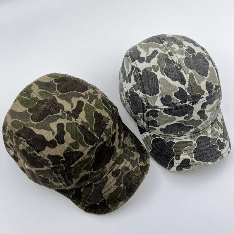 American Retro Camouflage 5-Panel Baseball Cap Female Functional Wind Korean Wide-brimmed Sports Fashion Hip-hop Couple Cap