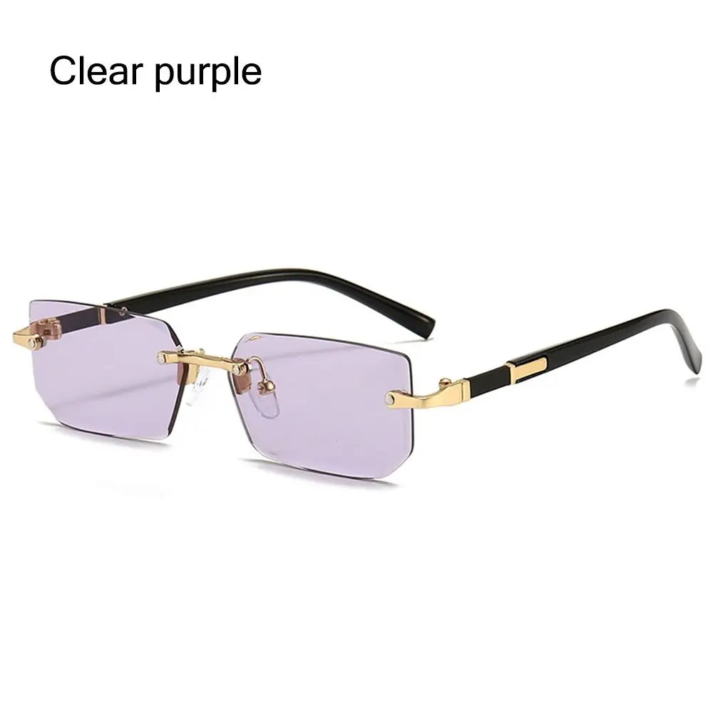 Retro UV400 Protection Rimless Rectangle Sunglasses Y2K Shades Frameless Sun Glasses for Women & Men
