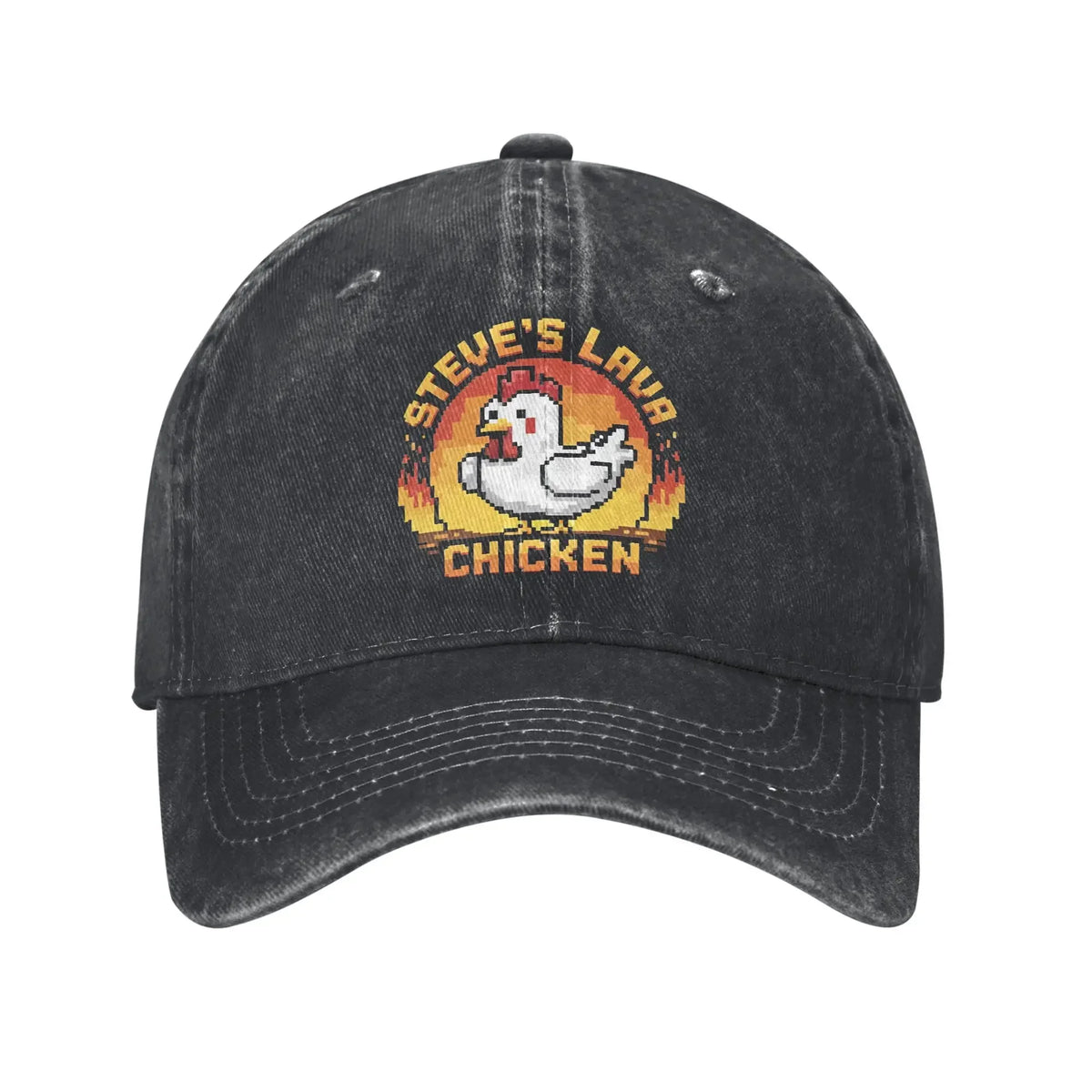 Unisex Chicken Jockey Lava Chicken Print Steves Hat – Modebaseballkasket i distressed-look, vasket, justerbar