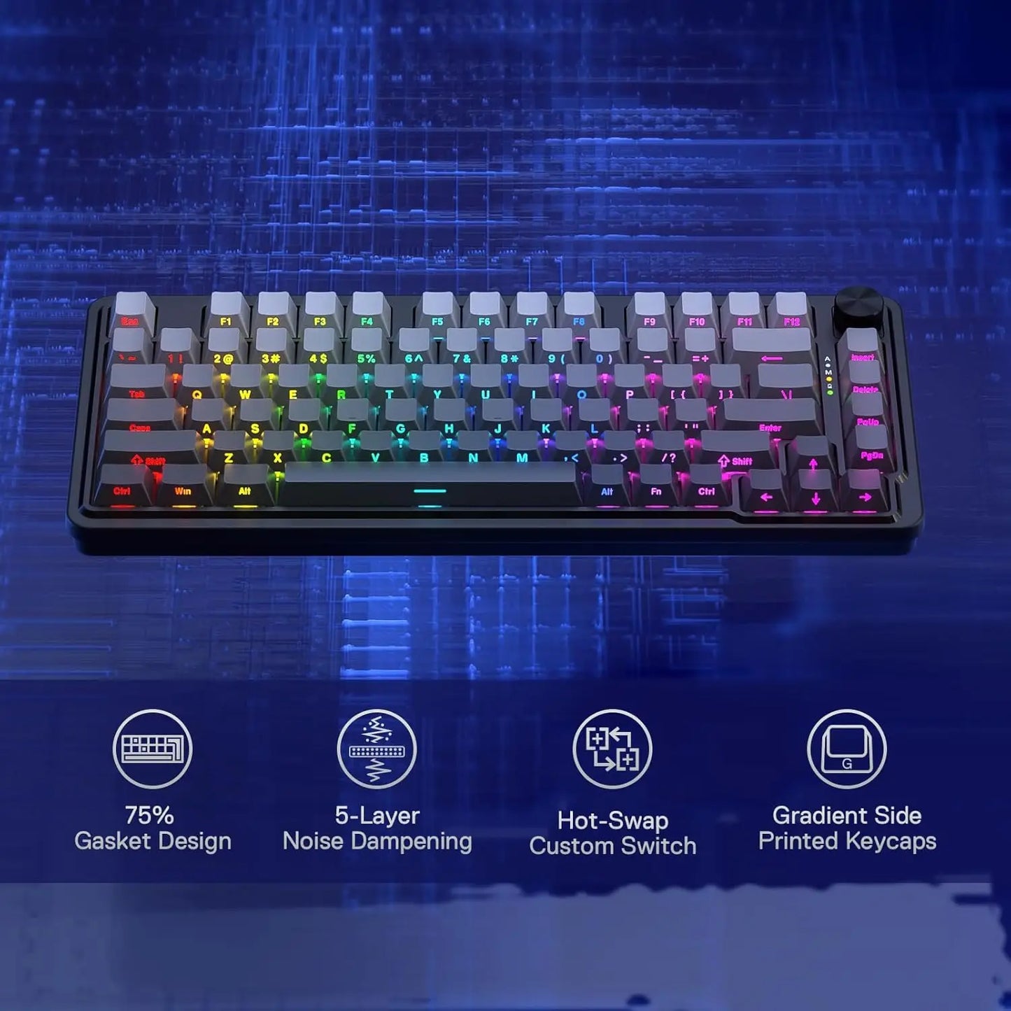 Redragon K673 GB 75% Wireless Gasket RGB 3-Modes 81 Keys Gaming Mechanical Hot-Swap Socket Keyboard