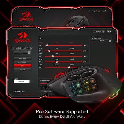 Rato Gaming MMO Redragon M811 Aatrox, 15 Botões Programáveis, Rato Gamer RGB com Fio e Design Ergonómico de Pegada Natural