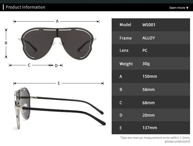 Oversized One-Piece Pilot Sunglasses Women Big Frame Luxury Brand Butterfly Shaped Sun Glasses For Ladies Shield Eyewear Shades